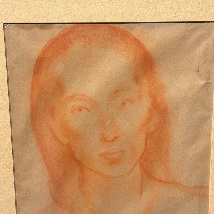 Disegno a sanguigna  su carta di Felice Carena Volto di Fanciulla Venezia 1952 Mis 34,50 x 24  