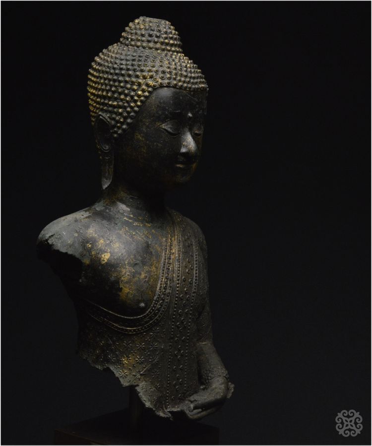 Ancien Royaume de Siam, Première moitié du XIXème siècle, Buste du Bouddha Maravijaya, Bronze