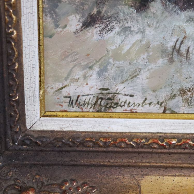 Faisans dans la neige, peinture à l'huile sur panneau, signée Wilhelm Buddenberg
