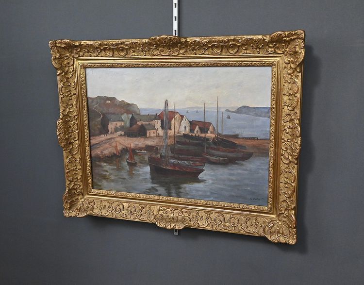 Dipinto "Il porto di Camaret", olio su tela, firmato H. Callot - Inizi del XX secolo