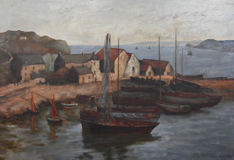 Dipinto "Il porto di Camaret", olio su tela, firmato H. Callot - Inizi del XX secolo