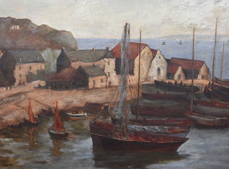 Dipinto "Il porto di Camaret", olio su tela, firmato H. Callot - Inizi del XX secolo