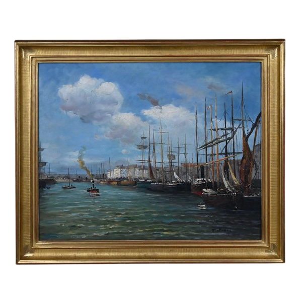 Tableau « Scène de Port », Huile sur Toile, signé F. Nicoli – XXe