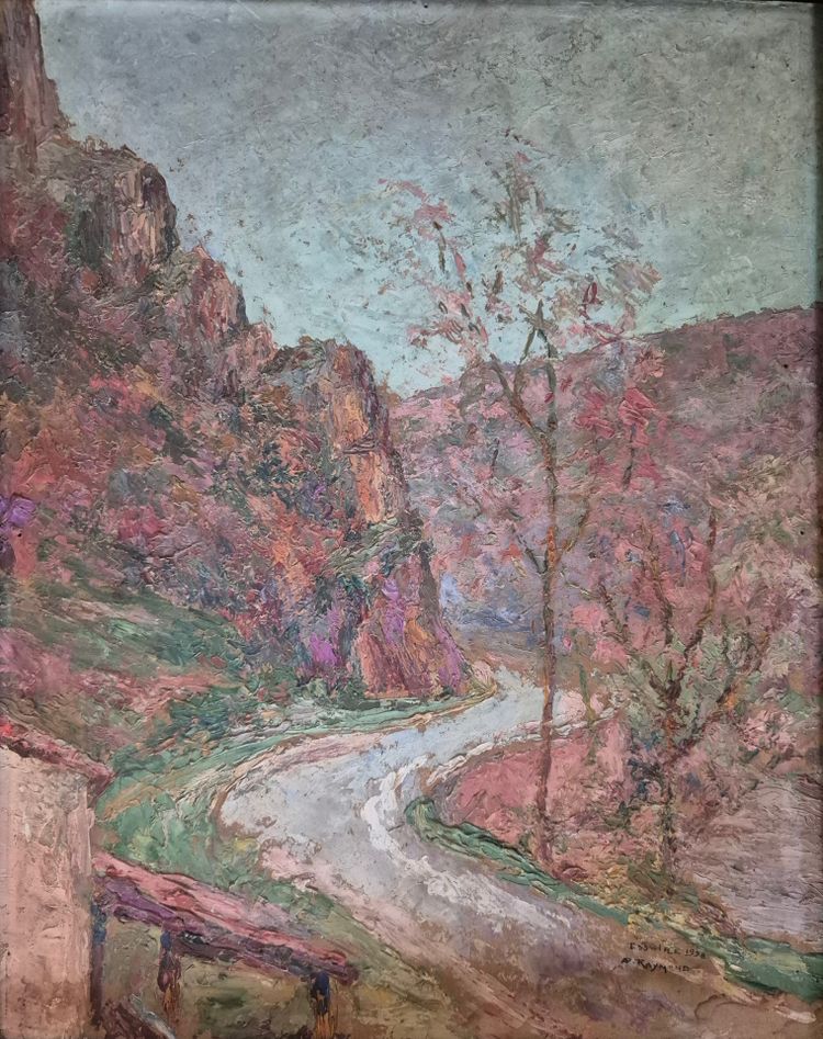 DEUX HUILES SUR CARTON "PAYSAGE D'AUVERGNE" PAR P.RAYMOND 1928