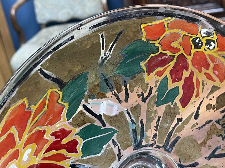 Stemmed enameled glass bowl signed LEG for LEGRAS