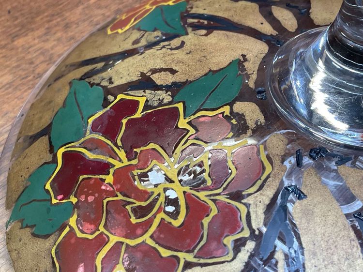 Stemmed enameled glass bowl signed LEG for LEGRAS