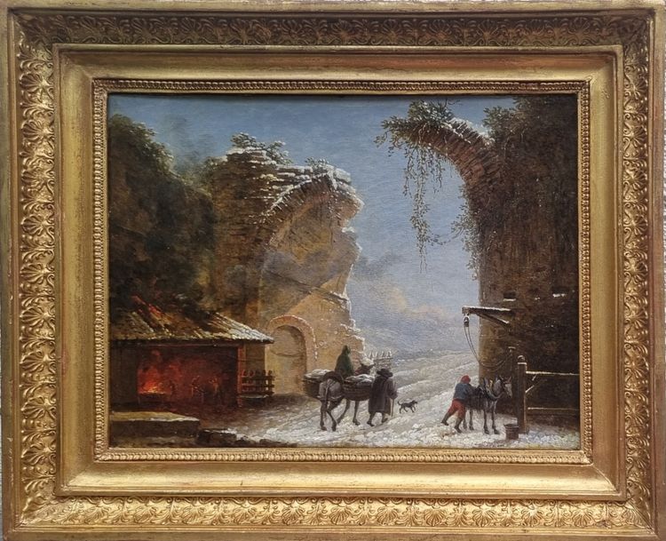 César Van LOO (Attribué à) - Porte de ville en ruine près d'une forge