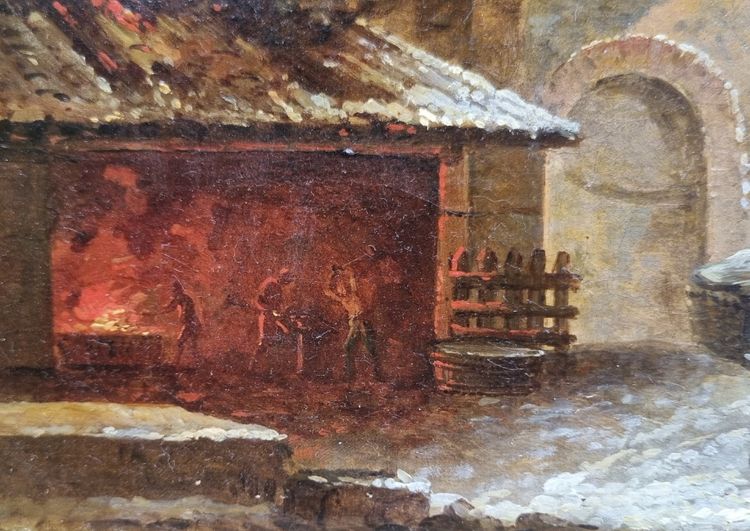 César Van LOO (Attribué à) - Porte de ville en ruine près d'une forge