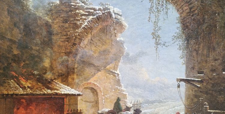 César Van LOO (Attribué à) - Porte de ville en ruine près d'une forge
