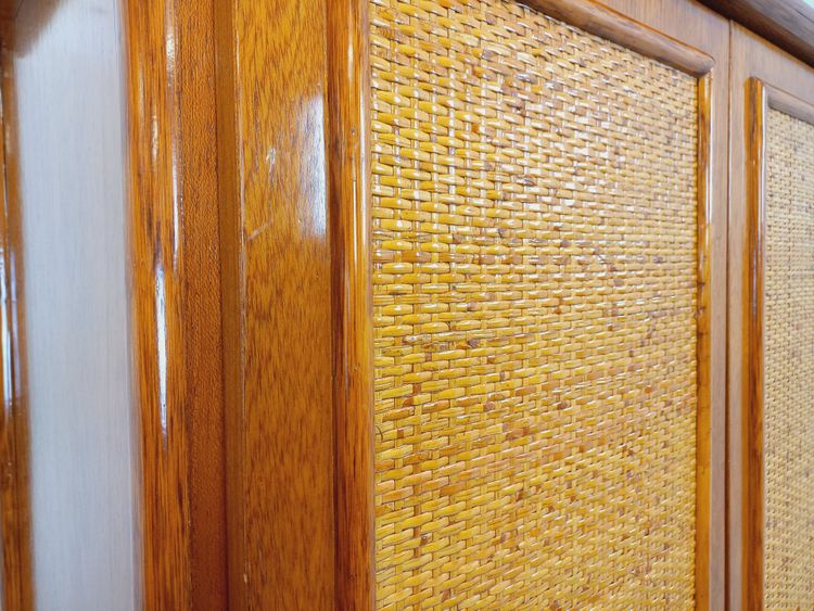 Vintage wardrobe in woven rattan and Maugrion wood for Roche-Bobois from the 70s