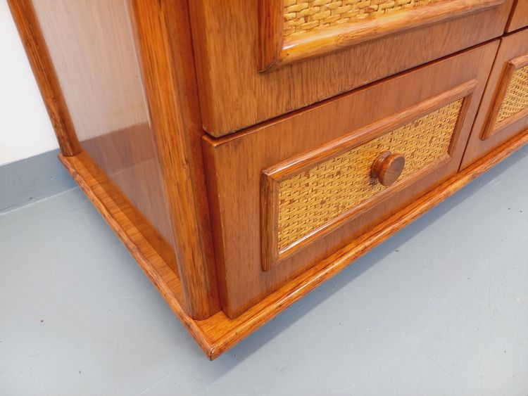 Vintage wardrobe in woven rattan and Maugrion wood for Roche-Bobois from the 70s