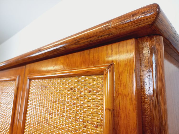 Vintage wardrobe in woven rattan and Maugrion wood for Roche-Bobois from the 70s