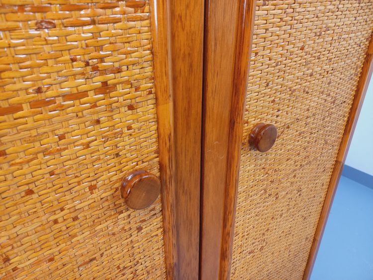 Vintage wardrobe in woven rattan and Maugrion wood for Roche-Bobois from the 70s