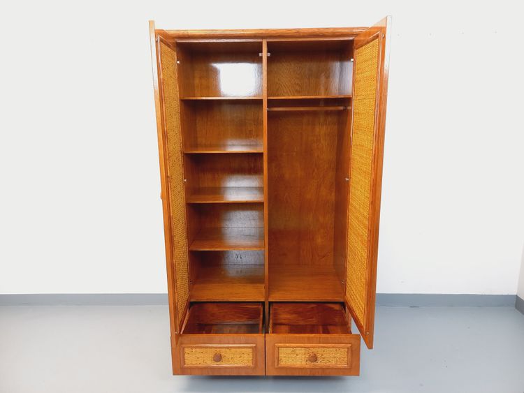 Vintage wardrobe in woven rattan and Maugrion wood for Roche-Bobois from the 70s