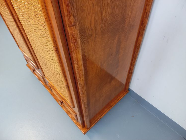 Vintage wardrobe in woven rattan and Maugrion wood for Roche-Bobois from the 70s