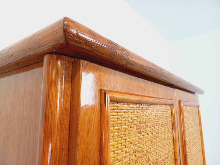 Vintage wardrobe in woven rattan and Maugrion wood for Roche-Bobois from the 70s