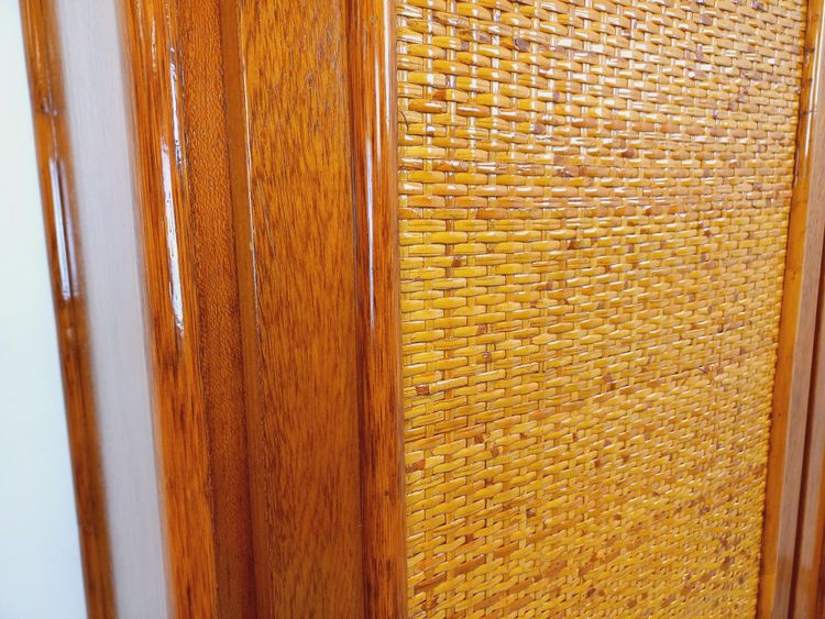 Vintage wardrobe in woven rattan and Maugrion wood for Roche-Bobois from the 70s