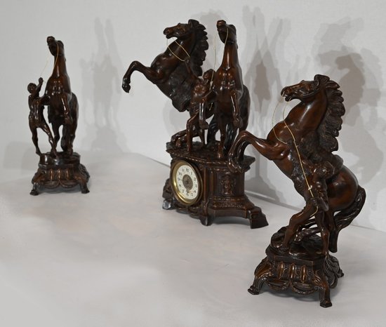 “Les Chevaux de Marly” fireplace set, after G. Coustou – Early 20th century