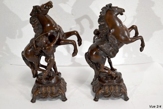 “Les Chevaux de Marly” fireplace set, after G. Coustou – Early 20th century
