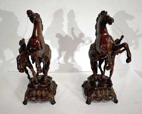 “Les Chevaux de Marly” fireplace set, after G. Coustou – Early 20th century