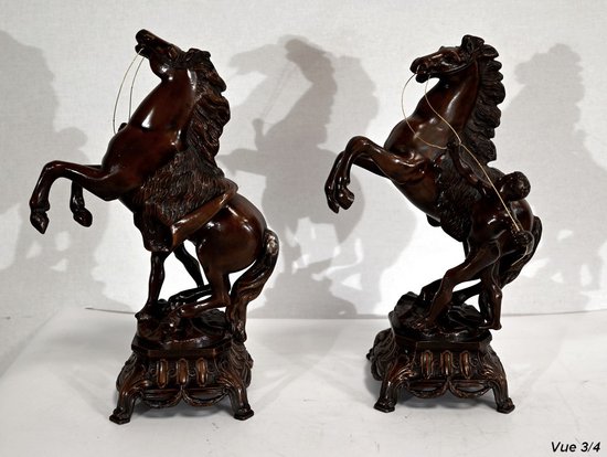 “Les Chevaux de Marly” fireplace set, after G. Coustou – Early 20th century