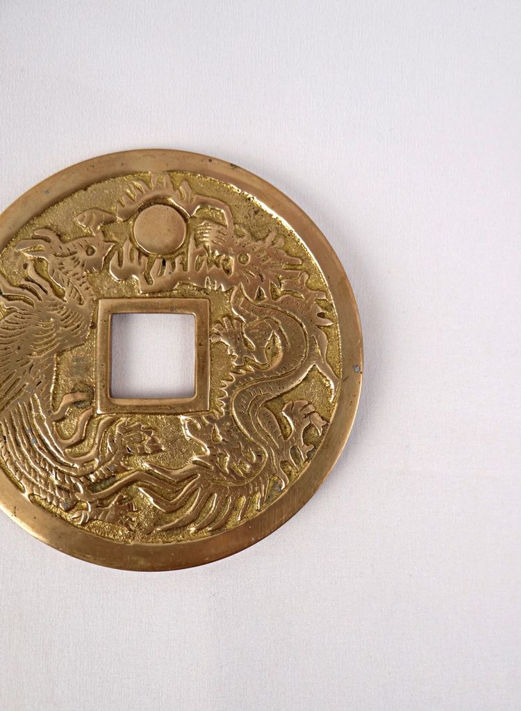 Münze der Tugend Zhengde Tong Bao aus vergoldeter Bronze Durchmesser 13 cm Vietnam Anfang 20.