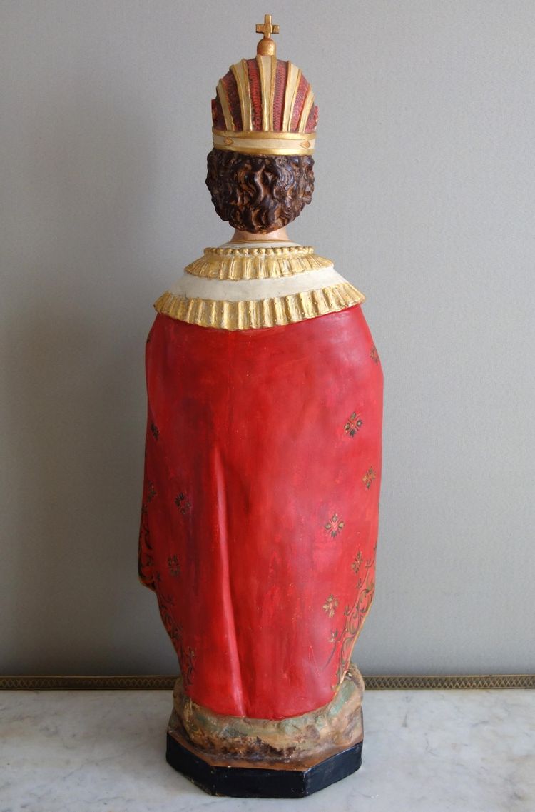 Grande statue de dévotion ou chapelle : l'Enfant Jésus de Prague, plâtre polychrome doré