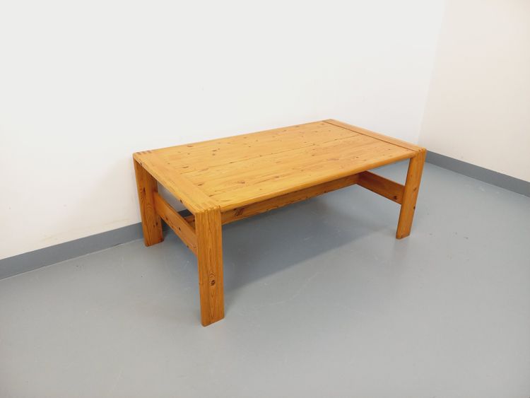 Grande table basse vintage en pin massif des années 70 80