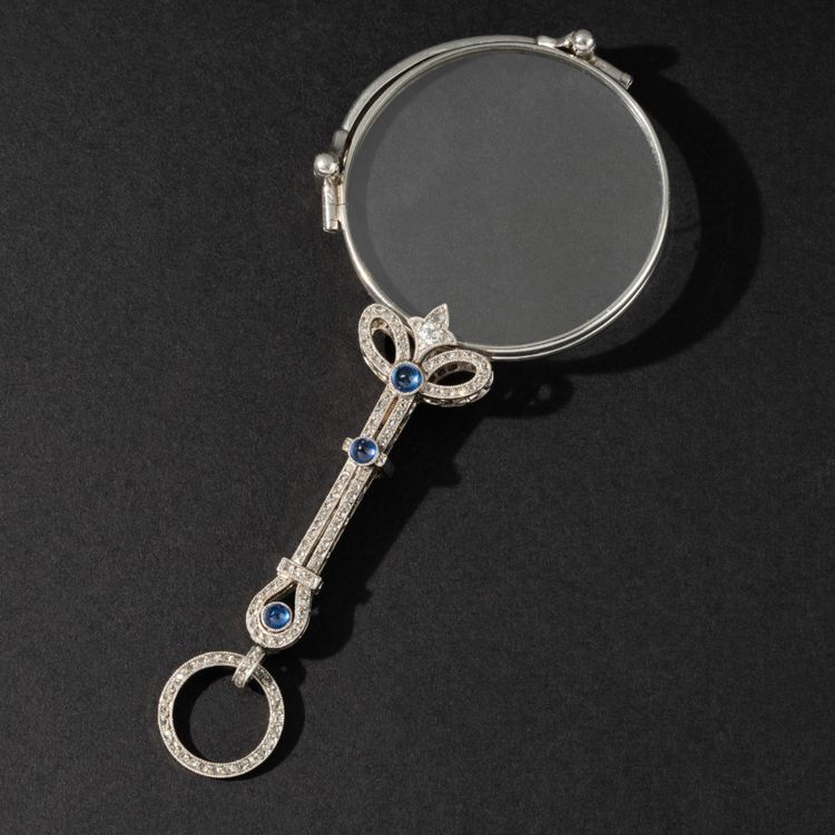 Face-à-main en platine, saphir et diamants, vers 1910