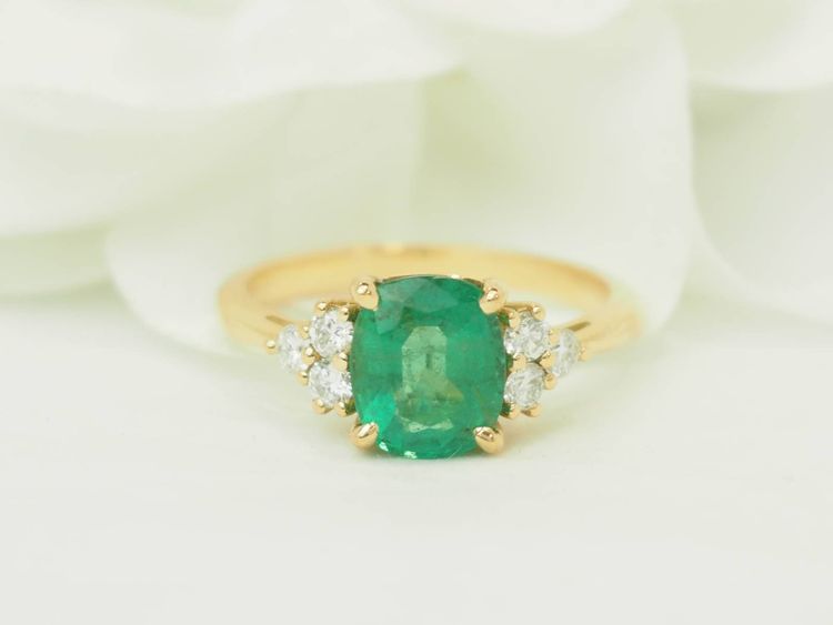 Bague Émeraude Brésil 2cts Diamants Or Jaune 18kt