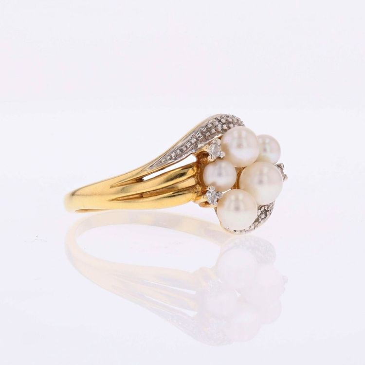 Bague deux ors diamants perles de culture