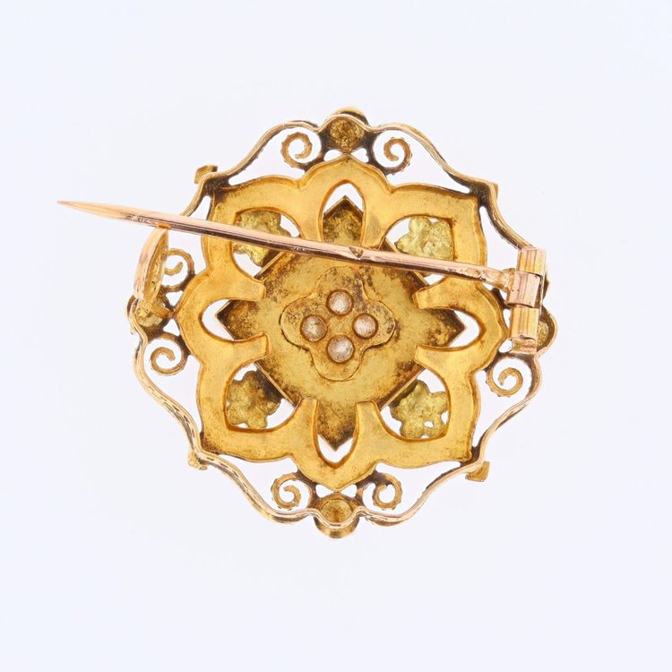 Alte Kragenbrosche Gold Diamant Feinperlen
