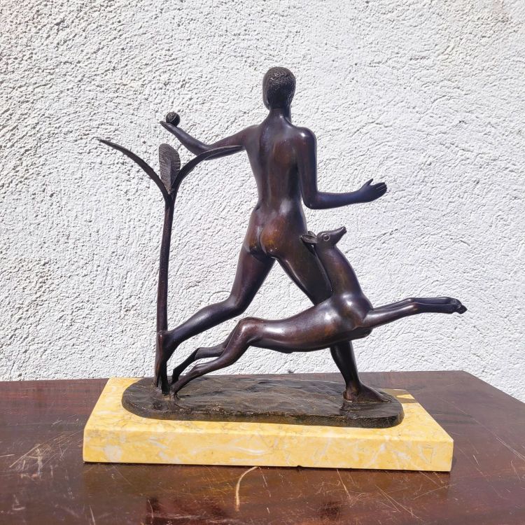 Man with antelope, H23 cm, bronze, 20th century