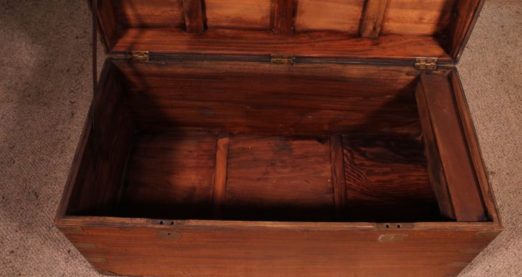 19th Century Camphror Wood Marine Or Campaign Chest With Double Locks