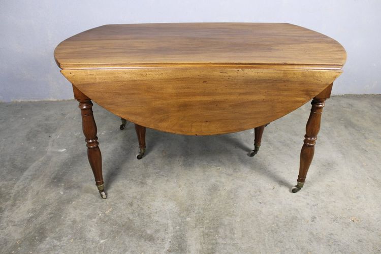 Table de salle à manger à abattants en noyer massif à 6 pieds Jacob époque Restauration 19ème
