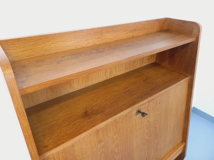 60's vintage oak secretary bookcase storage cabinet