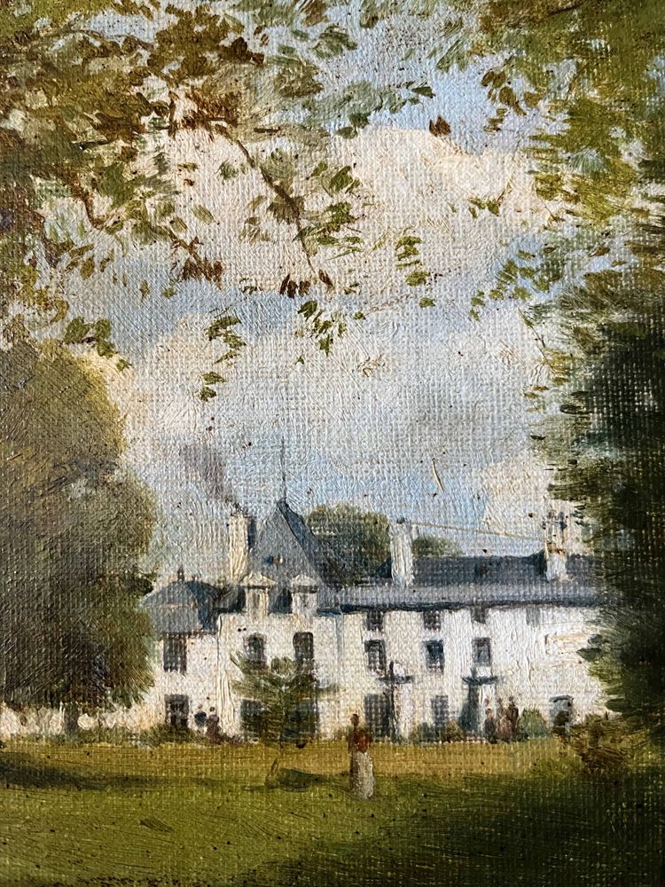 Tableau HST "La parc du château animé" Malmaison Rueil Bois Préau XIX°