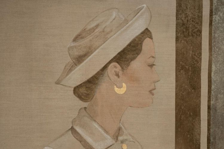 Tela dipinta di una donna degli anni '50. Opera contemporanea. LS6760A671/1