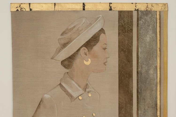 Tela dipinta di una donna degli anni '50. Opera contemporanea. LS6760A671/1