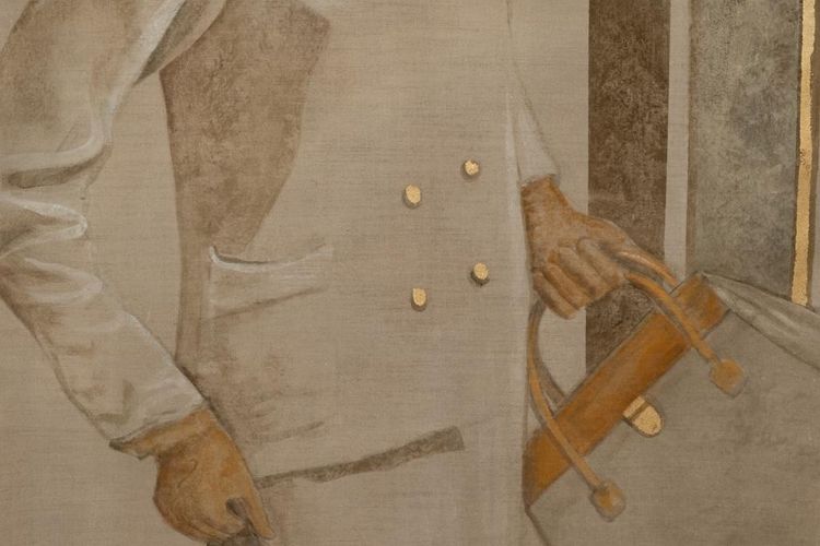 Tela dipinta di una donna degli anni '50. Opera contemporanea. LS6760A671/1