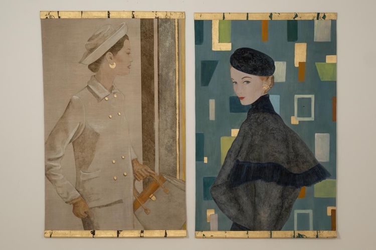 Tela dipinta di una donna degli anni '50. Opera contemporanea. LS6760A671/1