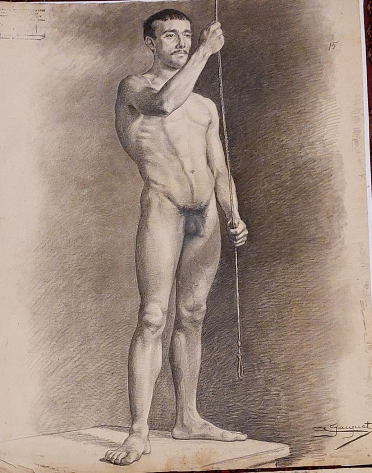 Arthur JACQUET - (1876 - 1966) - 4 dessins académiques masculins  - 1896 -