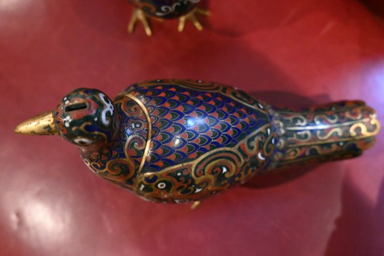 Chine , paire de cailles en cloisonné  brûle parfum