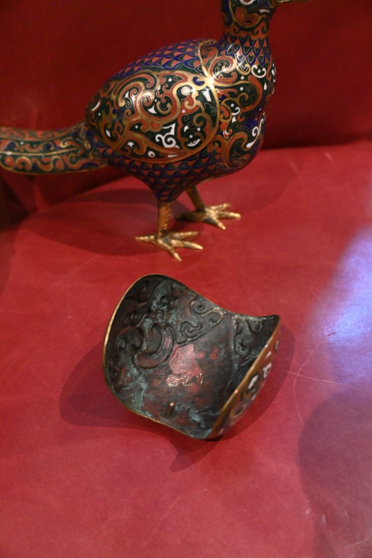 Chine , paire de cailles en cloisonné  brûle parfum