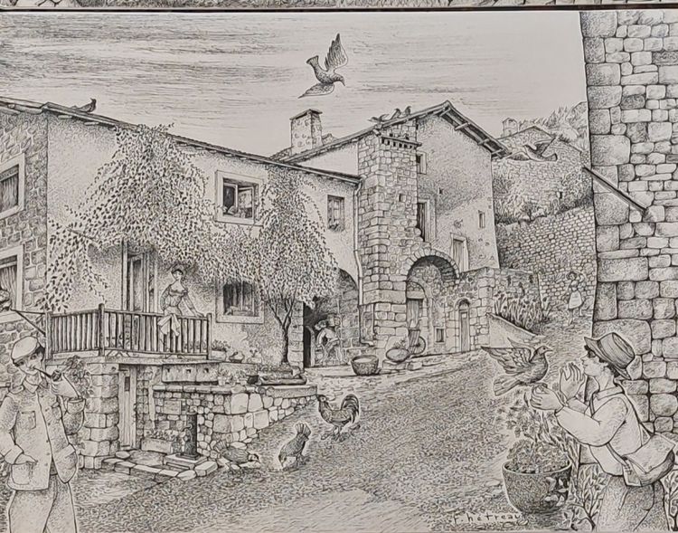 Remy HETREAU - (1913 - 2001) - 3 dessins - Brantes - Vaucluse