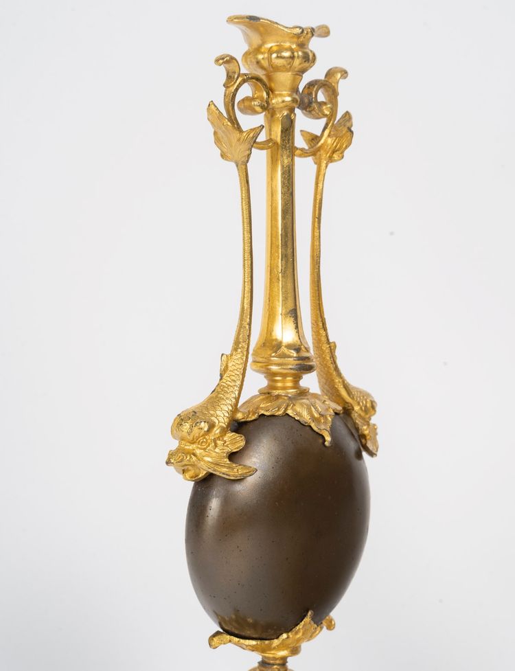 Pair of bronze vases with double patina, Barbedienne model, late XIXᵉ century.