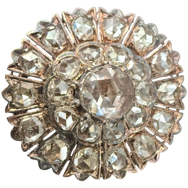 Broche Napoléon III en or jaune 18K, ornée de 2,50 ct de diamants taille rose