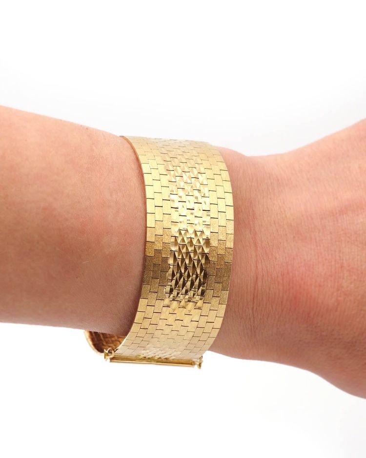 Bracciale italiano a nastro in oro 18 carati, bracciale a fascia, maglia flessibile