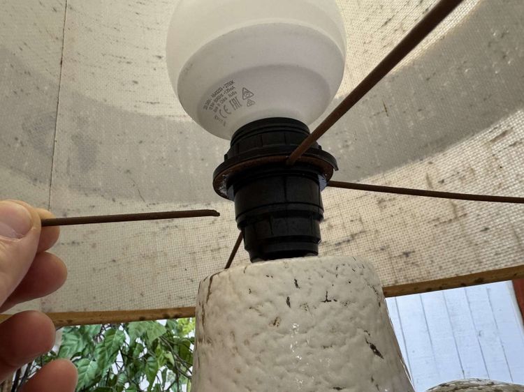 70s white ceramic lamp with period shade