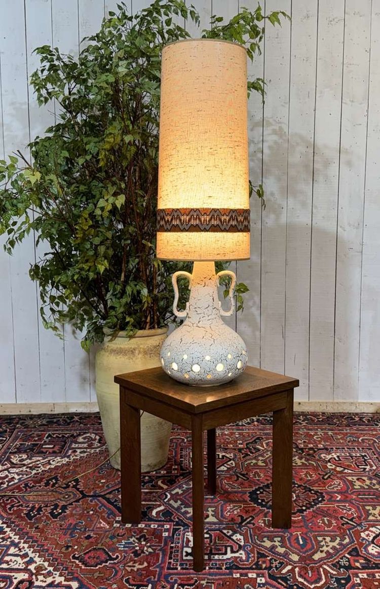 70s white ceramic lamp with period shade